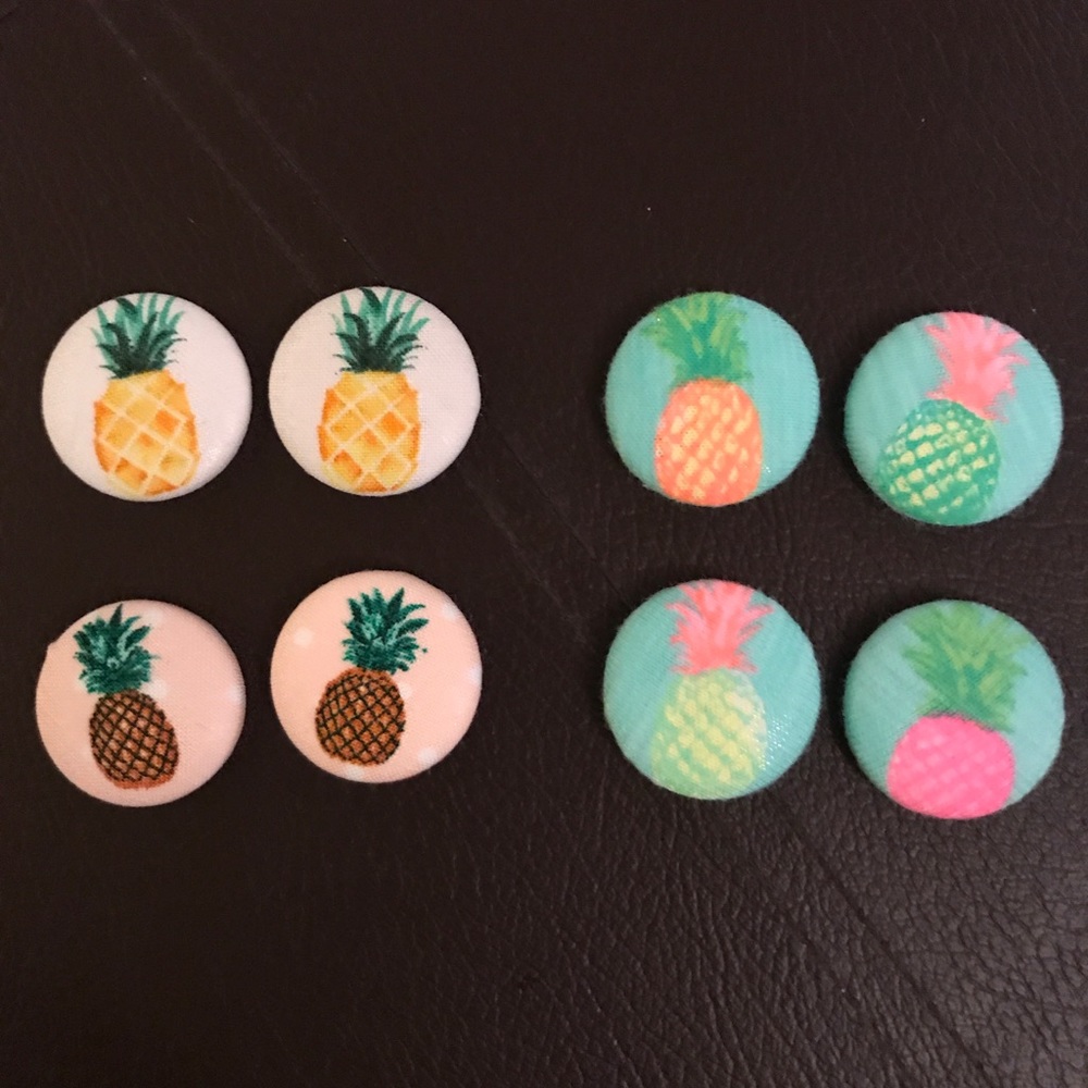 🍍Handmade Pineapple Fabric Button Earrings